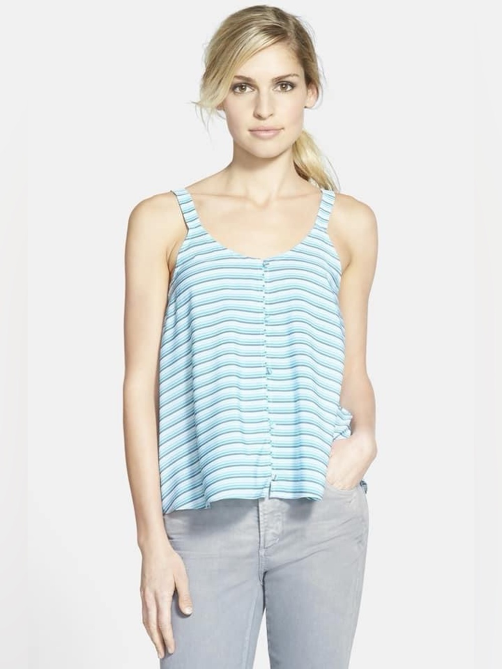 NWT Chelsea28 Striped Aqua Flowy Tank with Button Front Detail—Size Medium